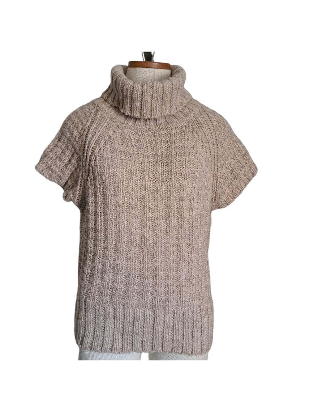 St. ambecco short sleeve turtleneck chunky knit neutral beige acrylic ITALY LG